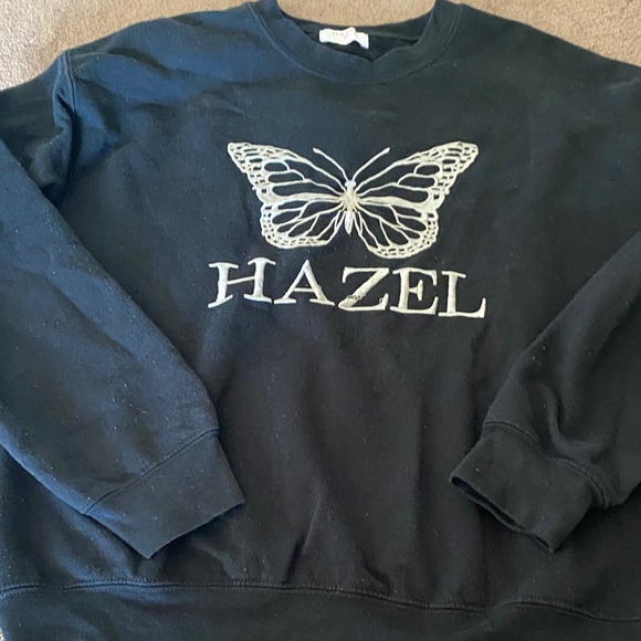 Hazel wonens Black Crewneck Sweater with Butterfly Design - Picture 1 of 3